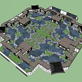 Circular Courtyard Garden Design With Traditional Pavilions Central Green And Pathways