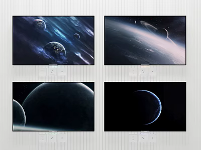 Wall Mounted TVs Displaying Stunning Space Scenes With Planets And Nebulae 3d model