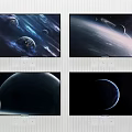 Wall Mounted TVs Displaying Stunning Space Scenes With Planets And Nebulae 3d model