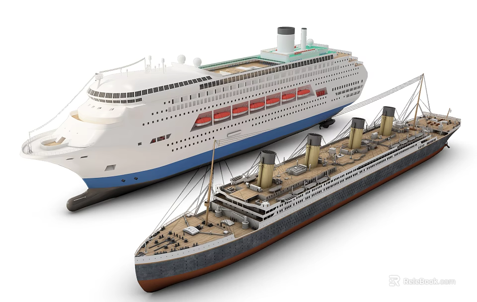 Models Of Modern Luxury Cruise Ship And Vintage Ocean Liner 3d model 