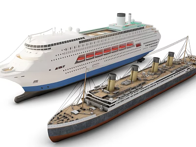 Models Of Modern Luxury Cruise Ship And Vintage Ocean Liner 3d model