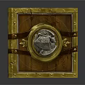 Vintage Wooden Chest With Gold Metal Accents And Decorative Lock Design