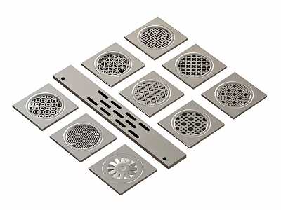 Stainless Steel Bathroom Floor Drains With Various Square And Linear Designs 3d model