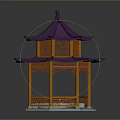 Decorative Chinese Pavilion Model with Purple Multi Tiered Roof and Orange Pillars Hexagonal Base