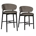 Modern Gray Upholstered Bar Stools with Curved Backrest and Black Metal Frame