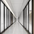 Modern Office Corridor Interior Design With Glass Doors Blinds Polished Floor And Ceiling Lighting