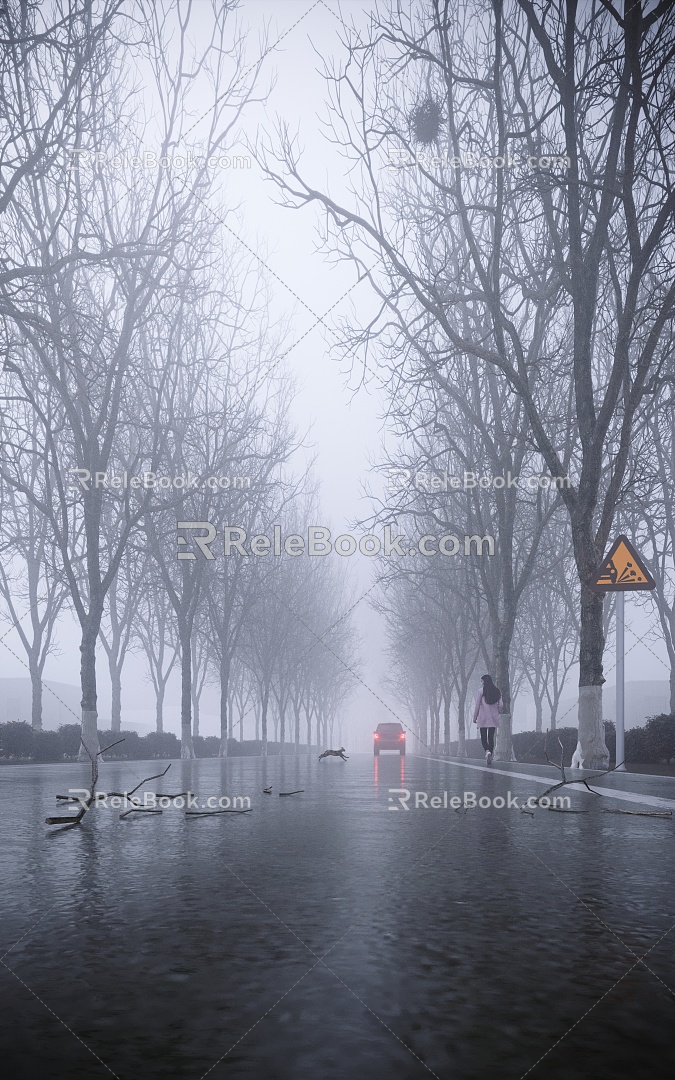 Modern Road Misty Village Road 3d model