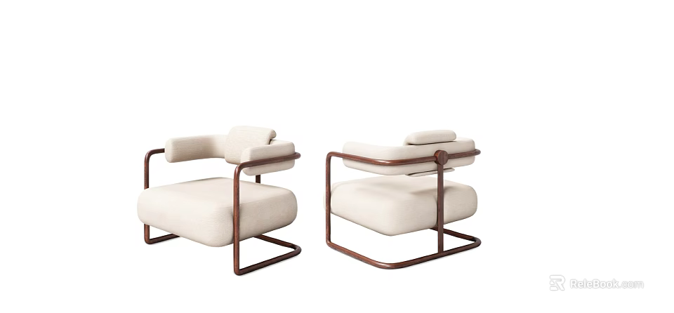 Modern Single Sofa Pair With Beige Fabric And Metal Frame For Comfortable Living 3d model 