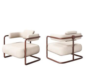 Modern Single Sofa Pair With Beige Fabric And Metal Frame For Comfortable Living 3d model