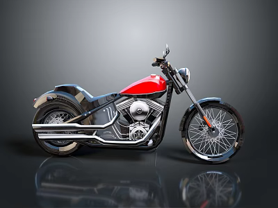 Red Black Classic Cruiser Motorcycle With Chrome Frame Spoked Wheels And Shiny Surface 3d model