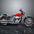 Red Black Classic Cruiser Motorcycle With Chrome Frame Spoked Wheels And Shiny Surface