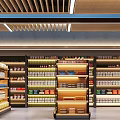 Modern Supermarket Corridor Design With Recycling Bin And Wooden Elements 3d model