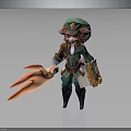 Cat Eared Fantasy Character With Green Hat Holding Flame And Scroll 3d model