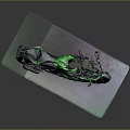 Green Sport Motorcycle With Black Accents On Display Mat Gray Background