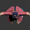 Woman in Traditional Origami Costume with Pink Robe Purple Hair Golden Crown and White Base