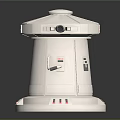 White Cylindrical Industrial Device With Black Handle And Red Indicator Lights On Base Structure