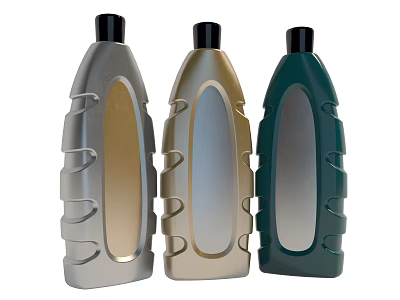 Three Different Colored Industrial Equipment Containers With Grooved Body And Black Caps 3d model