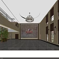 Front Desk Reception Area In Modern Lobby With Marble Wall Chandelier Green Plants And Windows