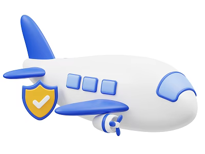 Cartoon Airplane With White Body Blue Wings Tail Engine Nose And Yellow Shield Check Mark 3d model