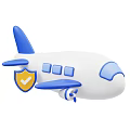 Cartoon Airplane With White Body Blue Wings Tail Engine Nose And Yellow Shield Check Mark