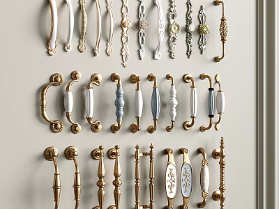 Various Decorative Metal Furniture Handles With Vintage And Modern Designs For Cabinets 3d model