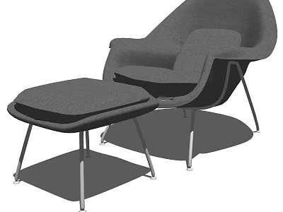 Comfortable Upholstered Gray Modern Armchair With Ottoman And Metal Legs 3d model
