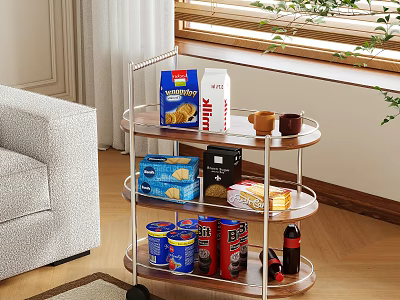 Three Tiered Rolling Side Table for Living Room Snacks and Drinks Storage 3d model
