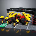 Lego F1 Car Pit Stop Scene With Yellow Crew Members Working