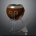 Stylish Red Drum Shaped Household Container With Silver Stand And Perforated Ladle