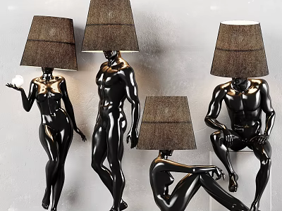 Black Mannequin Wall Lamps With Different Poses And Head As Lampshade 3d model