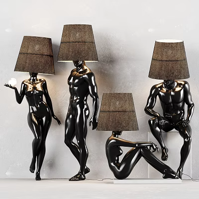 Black Mannequin Wall Lamps With Different Poses And Head As Lampshade 3d model