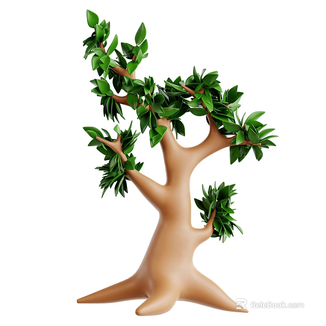Green Leafy Tree With Brown Trunk And Bushy Branches For Decoration 3d model 