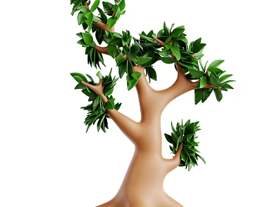 Green Leafy Tree With Brown Trunk And Bushy Branches For Decoration 3d model