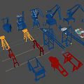 Industrial Equipment Featuring Blue Yellow Red Cranes And Container Handling Machinery