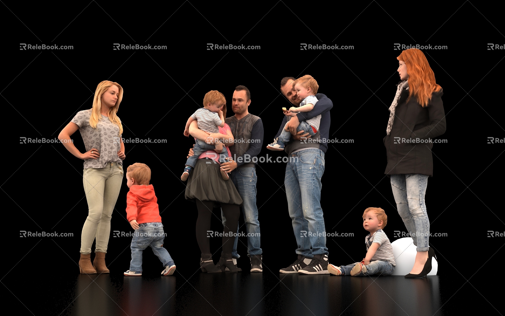 Multi-person family couple parent-child activity mother father party child boy beauty blonde female scene model pose for photo shoot 3d model