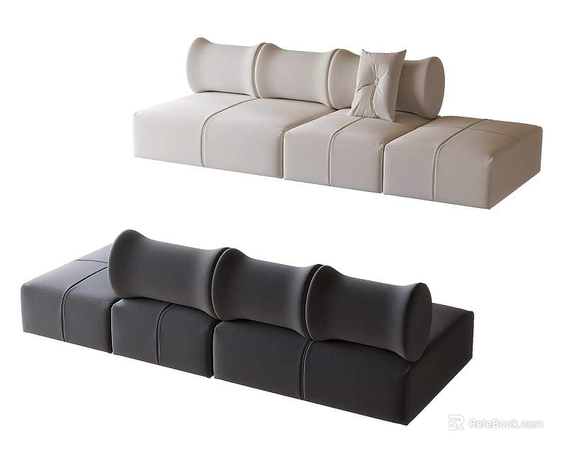 Modern Modular Leather Sofa With Light And Dark Colors For Multiple People Living Room 3d model 