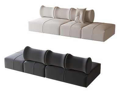 Modern Modular Leather Sofa With Light And Dark Colors For Multiple People Living Room 3d model