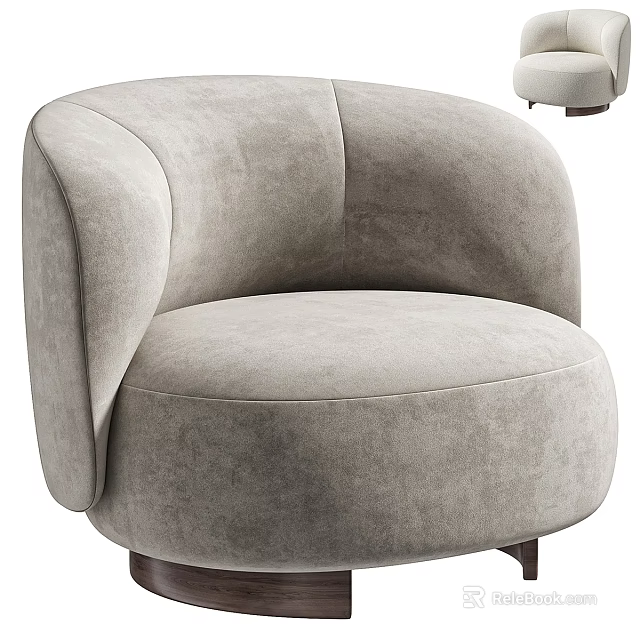 Light Gray Single Sofa With Rounded Design Curved Armrests And Wooden Legs 3d model