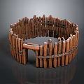 Rustic Scenic Landscape With Circular Wooden Fence Brown Logs Rope Bindings And Reflection