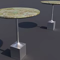 Two Round Coffee Tables with Marble Tabletop and Metal Square Base 3d model