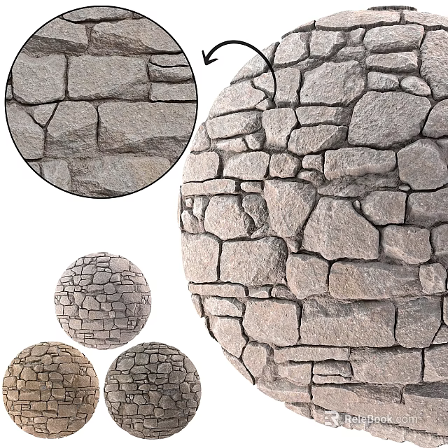 Stone Wall Components With Natural Texture Circular And Flat Structures 3d model
