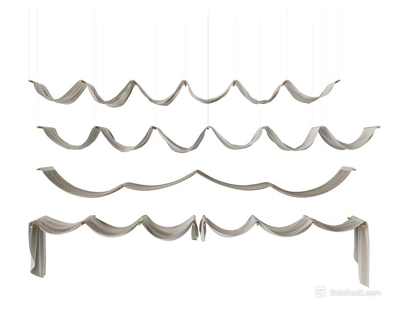 Elegant Soft Hanging Ceiling Drapery With Wavy Fabric For Decorative Interior Design 3d model