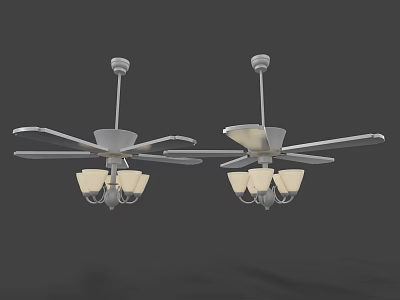 White Ceiling Fans With Multiple Blades And Light Fixtures For Indoor Spaces 3d model
