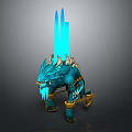 Blue Wolf Headed Game Fantasy Character With Spiked Back And Golden Accents