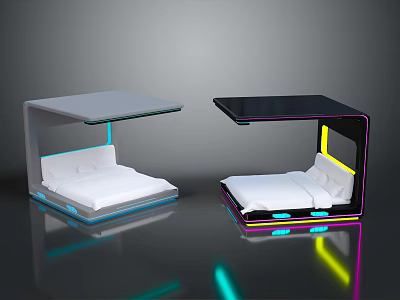 Modern Double Bed Design With LED Lights And Futuristic Frame Structure 3d model