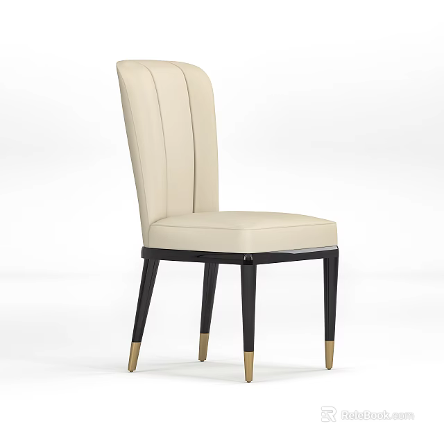 Modern Beige Leather Dining Chair With Stitched Backrest Black Wooden Legs And Gold Accents 3d model 