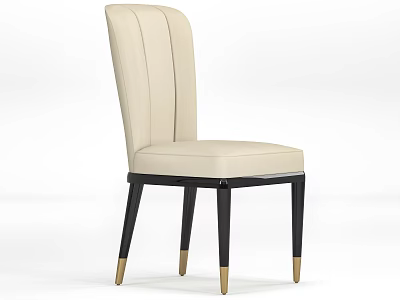 Modern Beige Leather Dining Chair With Stitched Backrest Black Wooden Legs And Gold Accents 3d model
