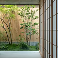 Elevator Corridor With Abundant Greenery And Wooden Structures
