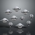 White Spherical Sculptures with Symmetric Design and Reflective Surface Floating on Dark Background 3d model