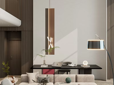 Modern Duplex Living Room Interior Design With Sofa Table Floor Lamp And Green Plant 3d model